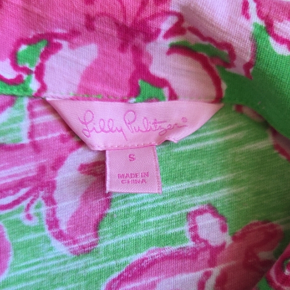 Lilly Pulitzer Pink and Green Butterfly Floral Polo Dress with Ruffles sz Small - Picture 3 of 7